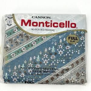 70s Cannon Monticello 'Katrina' FULL FLAT Sized Top Sheet Chevron Floral RARE!